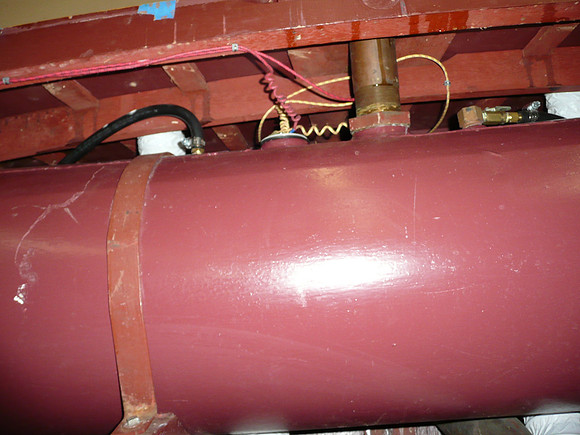 Meanwhile, fuel tank out, pressure-tested, cleaned and installed. Note new, ABYC compliant fuel lines
