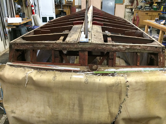 Boat flipped, old bottom removed