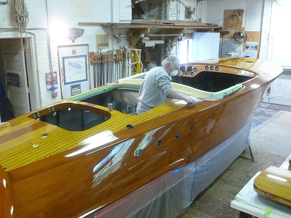 Then we're building varnish, note starboard side aft, can't see the new wood, can you?