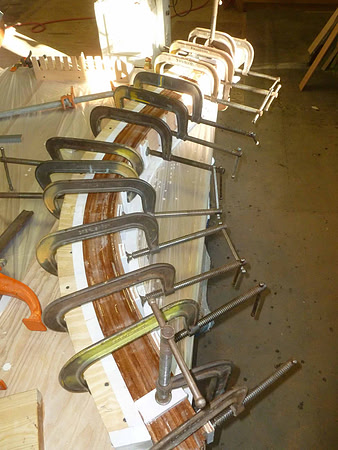 Stem and keel laminates require plenty of clamps!