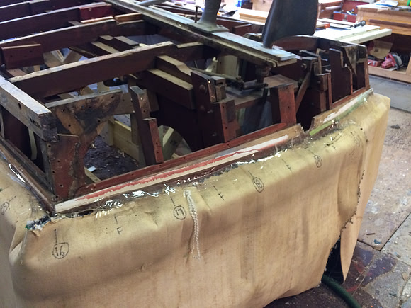 Degraded, rotten transom bow removed