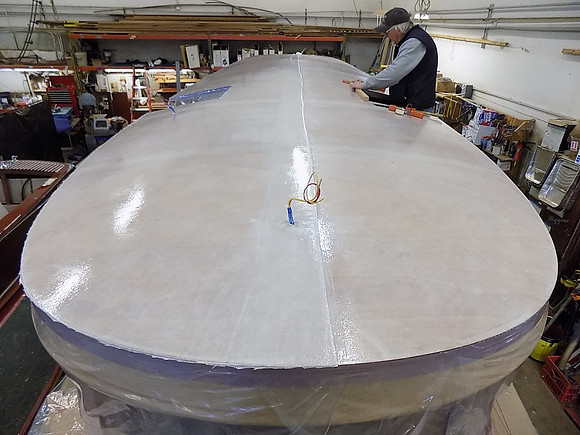 new cabin roof, WEST system with glass cloth