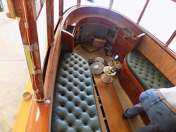test fitting green leather upholstery