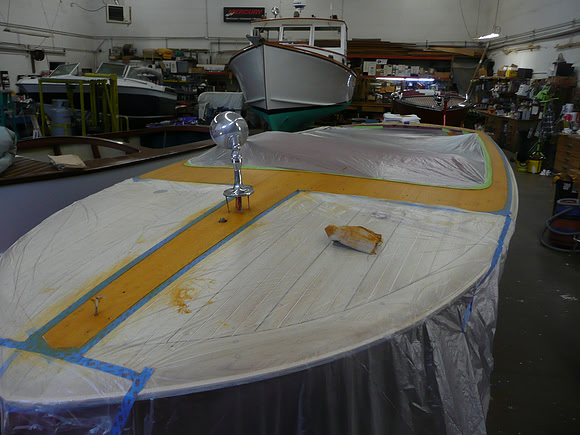 Deck masked for staining of blond wood