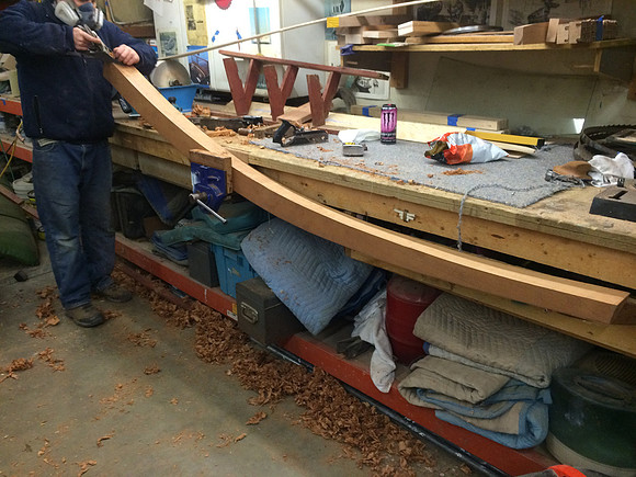 New covering board, showing the size of the one piece of lumber needed to do this correctly, 8/4 and 4' wide to start
